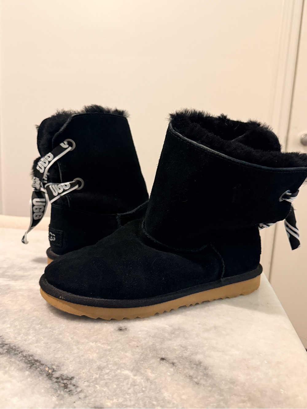 UGG Black Suede Shearling Lined Ankle Boots Size 5